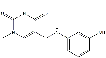 5-{[(3-hydroxyphenyl)amino]methyl}-1,3-dimethyl-1,2,3,4-tetrahydropyrimidine-2,4-dione Struktur