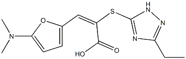 2-Propenoic  acid,  3-[5-(dimethylamino)-2-furanyl]-2-[(3-ethyl-1H-1,2,4-triazol-5-yl)thio]-,  (2E)- Struktur