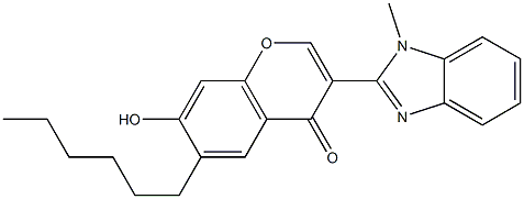 6-hexyl-7-hydroxy-3-(1-methyl-1H-benzimidazol-2-yl)-4H-chromen-4-one Struktur