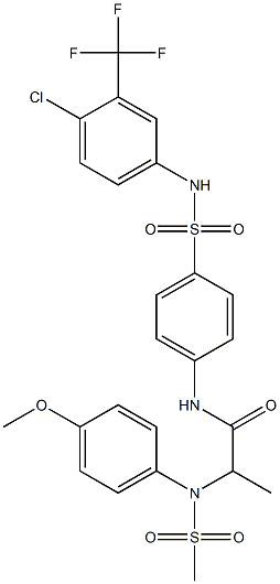 N-(4-{[4-chloro-3-(trifluoromethyl)anilino]sulfonyl}phenyl)-2-[4-methoxy(methylsulfonyl)anilino]propanamide Struktur