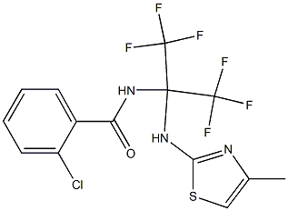 2-chloro-N-[2,2,2-trifluoro-1-[(4-methyl-1,3-thiazol-2-yl)amino]-1-(trifluoromethyl)ethyl]benzamide Struktur