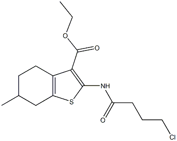 ethyl 2-[(4-chlorobutanoyl)amino]-6-methyl-4,5,6,7-tetrahydro-1-benzothiophene-3-carboxylate Struktur