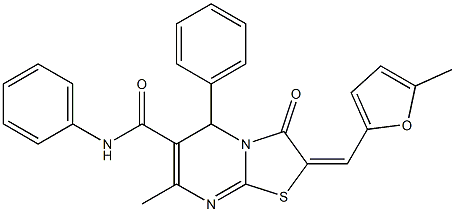 7-methyl-2-[(5-methyl-2-furyl)methylene]-3-oxo-N,5-diphenyl-2,3-dihydro-5H-[1,3]thiazolo[3,2-a]pyrimidine-6-carboxamide Struktur