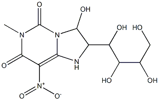 3-hydroxy-8-nitro-6-methyl-2-(1,2,3,4-tetrahydroxybutyl)-2,3-dihydroimidazo[1,2-c]pyrimidine-5,7(1H,6H)-dione Struktur