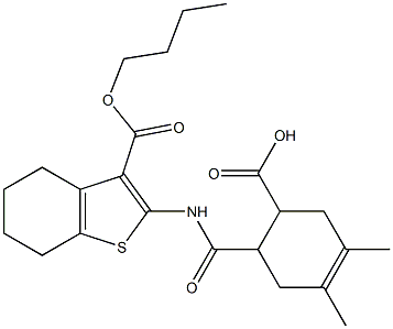 6-({[3-(butoxycarbonyl)-4,5,6,7-tetrahydro-1-benzothien-2-yl]amino}carbonyl)-3,4-dimethyl-3-cyclohexene-1-carboxylic acid Struktur