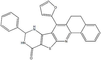 7-(2-furyl)-9-phenyl-5,6,9,10-tetrahydrobenzo[h]pyrimido[4',5':4,5]thieno[2,3-b]quinolin-11(8H)-one Struktur