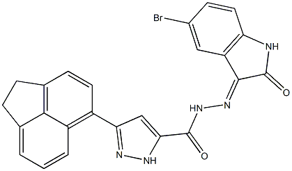 N'-(5-bromo-2-oxo-1,2-dihydro-3H-indol-3-ylidene)-3-(1,2-dihydro-5-acenaphthylenyl)-1H-pyrazole-5-carbohydrazide Struktur