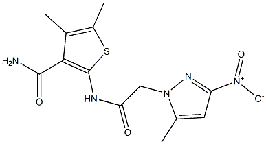 2-[({3-nitro-5-methyl-1H-pyrazol-1-yl}acetyl)amino]-4,5-dimethyl-3-thiophenecarboxamide Struktur