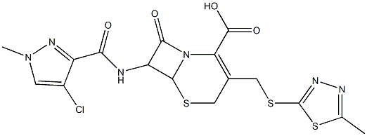 7-{[(4-chloro-1-methyl-1H-pyrazol-3-yl)carbonyl]amino}-3-{[(5-methyl-1,3,4-thiadiazol-2-yl)sulfanyl]methyl}-8-oxo-5-thia-1-azabicyclo[4.2.0]oct-2-ene-2-carboxylic acid Struktur