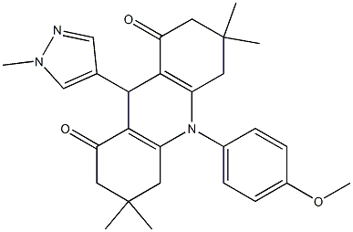 10-(4-methoxyphenyl)-3,3,6,6-tetramethyl-9-(1-methyl-1H-pyrazol-4-yl)-3,4,6,7,9,10-hexahydro-1,8(2H,5H)-acridinedione Struktur