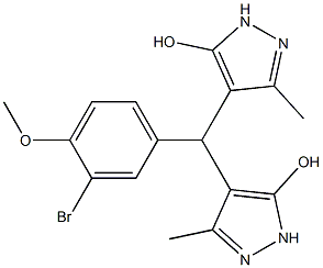 4-[(3-bromo-4-methoxyphenyl)(5-hydroxy-3-methyl-1H-pyrazol-4-yl)methyl]-3-methyl-1H-pyrazol-5-ol Struktur