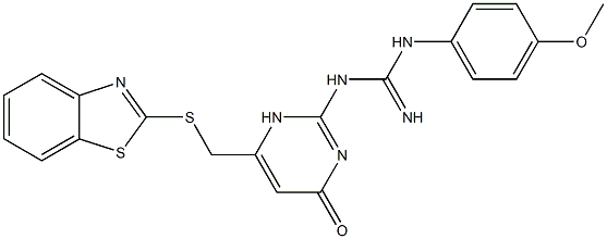 N-{6-[(1,3-benzothiazol-2-ylsulfanyl)methyl]-4-oxo-1,4-dihydro-2-pyrimidinyl}-N'-(4-methoxyphenyl)guanidine Struktur