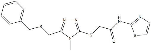 2-({5-[(benzylsulfanyl)methyl]-4-methyl-4H-1,2,4-triazol-3-yl}sulfanyl)-N-(1,3-thiazol-2-yl)acetamide Struktur