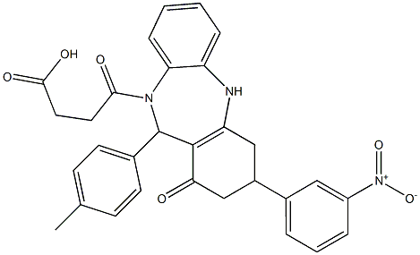 4-[3-{3-nitrophenyl}-11-(4-methylphenyl)-1-oxo-1,2,3,4,5,11-hexahydro-10H-dibenzo[b,e][1,4]diazepin-10-yl]-4-oxobutanoic acid Struktur