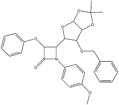 4-[6-(benzyloxy)-2,2-dimethyltetrahydrofuro[2,3-d][1,3]dioxol-5-yl]-1-(4-methoxyphenyl)-3-phenoxy-2-azetidinone Struktur