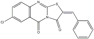 2-benzylidene-7-chloro-5H-[1,3]thiazolo[2,3-b]quinazoline-3,5(2H)-dione Struktur