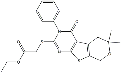 ethyl [(6,6-dimethyl-4-oxo-3-phenyl-3,5,6,8-tetrahydro-4H-pyrano[4',3':4,5]thieno[2,3-d]pyrimidin-2-yl)sulfanyl]acetate Struktur