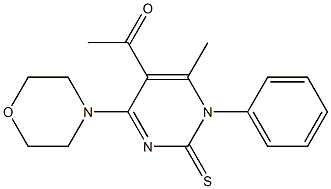 1-[6-methyl-4-(4-morpholinyl)-1-phenyl-2-thioxo-1,2-dihydro-5-pyrimidinyl]ethanone Struktur