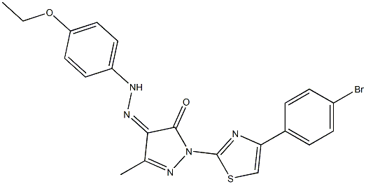 1-[4-(4-bromophenyl)-1,3-thiazol-2-yl]-3-methyl-1H-pyrazole-4,5-dione 4-[N-(4-ethoxyphenyl)hydrazone] Struktur