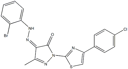 1-[4-(4-chlorophenyl)-1,3-thiazol-2-yl]-3-methyl-1H-pyrazole-4,5-dione 4-[N-(2-bromophenyl)hydrazone] Struktur