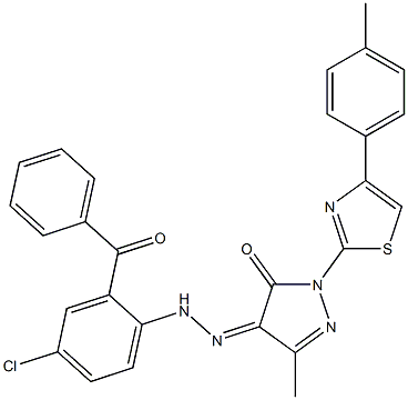 3-methyl-1-[4-(4-methylphenyl)-1,3-thiazol-2-yl]-1H-pyrazole-4,5-dione 4-[N-(2-benzoyl-4-chlorophenyl)hydrazone] Struktur