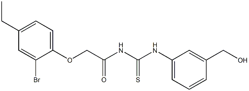 N-[2-(2-bromo-4-ethylphenoxy)acetyl]-N'-[3-(hydroxymethyl)phenyl]thiourea Struktur