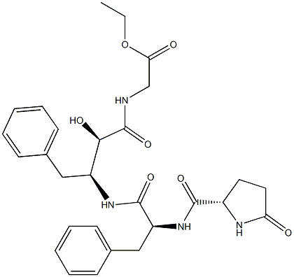 N-[(2R,3S)-2-Hydroxy-4-phenyl-3-[(N-pyroglutamoyl-L-phenylalanyl)amino]butyryl]glycine ethyl ester Struktur