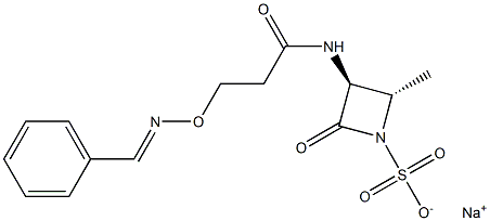 (3S,4S)-4-Methyl-2-oxo-3-[3-benzylideneaminooxypropionylamino]azetidine-1-sulfonic acid sodium salt Struktur