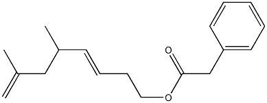 Phenylacetic acid 5,7-dimethyl-3,7-octadienyl ester Struktur