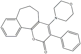 3-Phenyl-4-morpholino-6,7-dihydrobenzo[6,7]cyclohepta[1,2-b]pyran-2(5H)-one Struktur