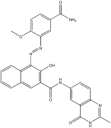 1-[(2-Methoxy-5-carbamoylphenyl)azo]-N-[(2-methyl-3,4-dihydro-4-oxoquinazolin)-6-yl]-2-hydroxynaphthalene-3-carboxamide Struktur