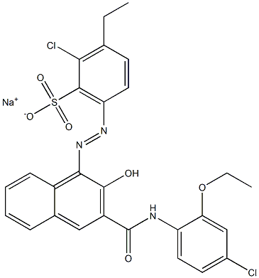 2-Chloro-3-ethyl-6-[[3-[[(4-chloro-2-ethoxyphenyl)amino]carbonyl]-2-hydroxy-1-naphtyl]azo]benzenesulfonic acid sodium salt Struktur