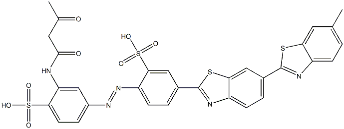 2-[(1,3-Dioxobutyl)amino]-4-[[4-(6-methyl[2,6'-bibenzothiazol]-2'-yl)-2-sulfophenyl]azo]benzenesulfonic acid Struktur