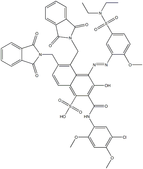 2-[(5-Chloro-2,4-dimethoxyphenyl)aminocarbonyl]-4-[5-[(diethylamino)sulfonyl]-2-methoxyphenylazo]-3-hydroxy-5,6-bis(phthalimidylmethyl)naphthalene-1-sulfonic acid Struktur