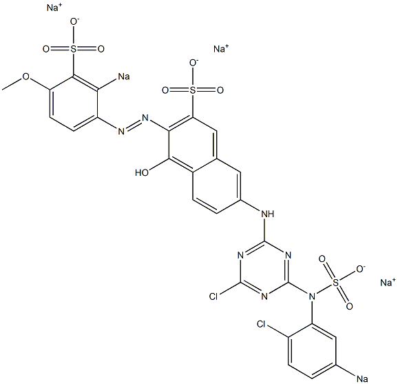 4-Hydroxy-7-[4-chloro-6-(2-chloro-5-sodiosulfoanilino)-1,3,5-triazin-2-ylamino]-3-(4-methoxy-2-sodiosulfophenylazo)-2-naphthalenesulfonic acid sodium salt Struktur