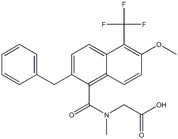 [N-[[2-Benzyl-6-methoxy-5-trifluoromethyl-1-naphthalenyl]carbonyl]-N-methylamino]acetic acid Struktur