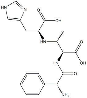 (2S,3R)-2-[(2-Phenyl-D-glycyl)amino]-3-[[(1S)-2-(1H-imidazol-4-yl)-1-carboxyethyl]amino]butyric acid Struktur