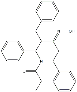 2,6-Diphenyl-3-benzyl-1-propionylpiperidin-4-one oxime Struktur