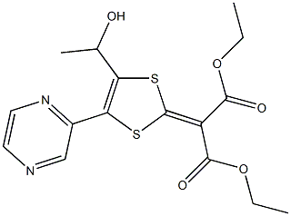 2-[4-(Pyrazin-2-yl)-5-(1-hydroxyethyl)-1,3-dithiol-2-ylidene]propanedioic acid diethyl ester Struktur