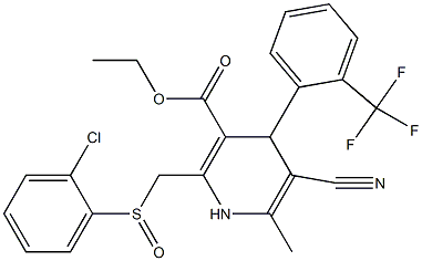 5-Cyano-1,4-dihydro-6-methyl-2-[(2-chlorophenylsulfinyl)methyl]-4-(2-trifluoromethylphenyl)pyridine-3-carboxylic acid ethyl ester Struktur