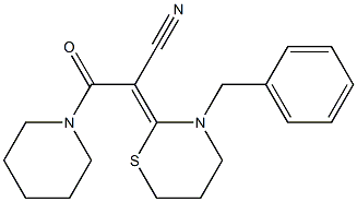 2-[(Piperidinocarbonyl)(cyano)methylene]-3-benzyl-3,4,5,6-tetrahydro-2H-1,3-thiazine Struktur