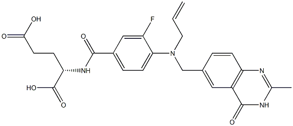 (2S)-2-[3-Fluoro-4-[N-[(3,4-dihydro-2-methyl-4-oxoquinazolin)-6-ylmethyl]-N-(2-propenyl)amino]benzoylamino]glutaric acid Struktur