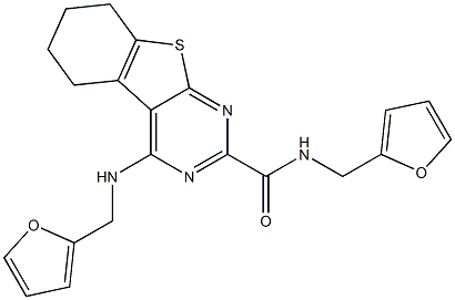 5,6,7,8-Tetrahydro-4-[(2-furanylmethyl)amino]-N-(2-furanylmethyl)[1]benzothieno[2,3-d]pyrimidine-2-carboxamide Struktur