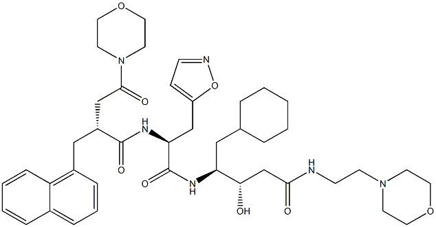 (3S,4S)-3-Hydroxy-5-cyclohexyl-4-[[(2S)-3-(5-isoxazolyl)-2-[[(2R)-2-[morpholinocarbonylmethyl]-3-(1-naphthalenyl)propionyl]amino]propionyl]amino]-N-(2-morpholinoethyl)valeramide Struktur