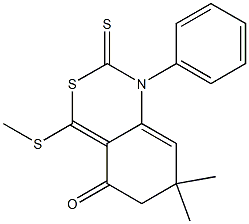 1,2,6,7-Tetrahydro-7,7-dimethyl-4-(methylthio)-2-thioxo-1-(phenyl)-5H-3,1-benzothiazin-5-one Struktur