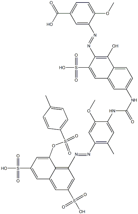 N-[6-(5-Carboxy-2-methoxyphenylazo)-5-hydroxy-7-sulfo-2-naphtyl]-N'-[2-methoxy-5-methyl-4-(3,6-disulfo-8-tosyloxy-1-naphtylazo)phenyl]urea Struktur