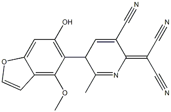 4-Methoxy-5-[[2-methyl-5-cyano-3,6-dihydro-6-(dicyanomethylene)pyridin]-3-yl]benzofuran-6-ol Struktur