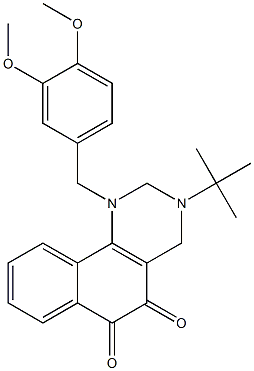 1-(3,4-Dimethoxybenzyl)-3-tert-butyl-1,2,3,4-tetrahydrobenzo[h]quinazoline-5,6-dione Struktur