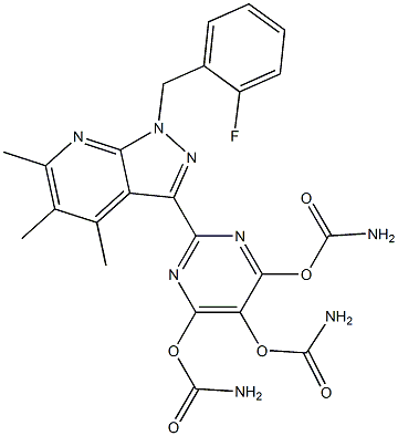 trimethyl(2-(1-(2-fluorobenzyl)-1H-pyrazolo[3,4-b]pyridin-3-yl) pyrimidine-4,5,6-triyl)tricarbamate Struktur