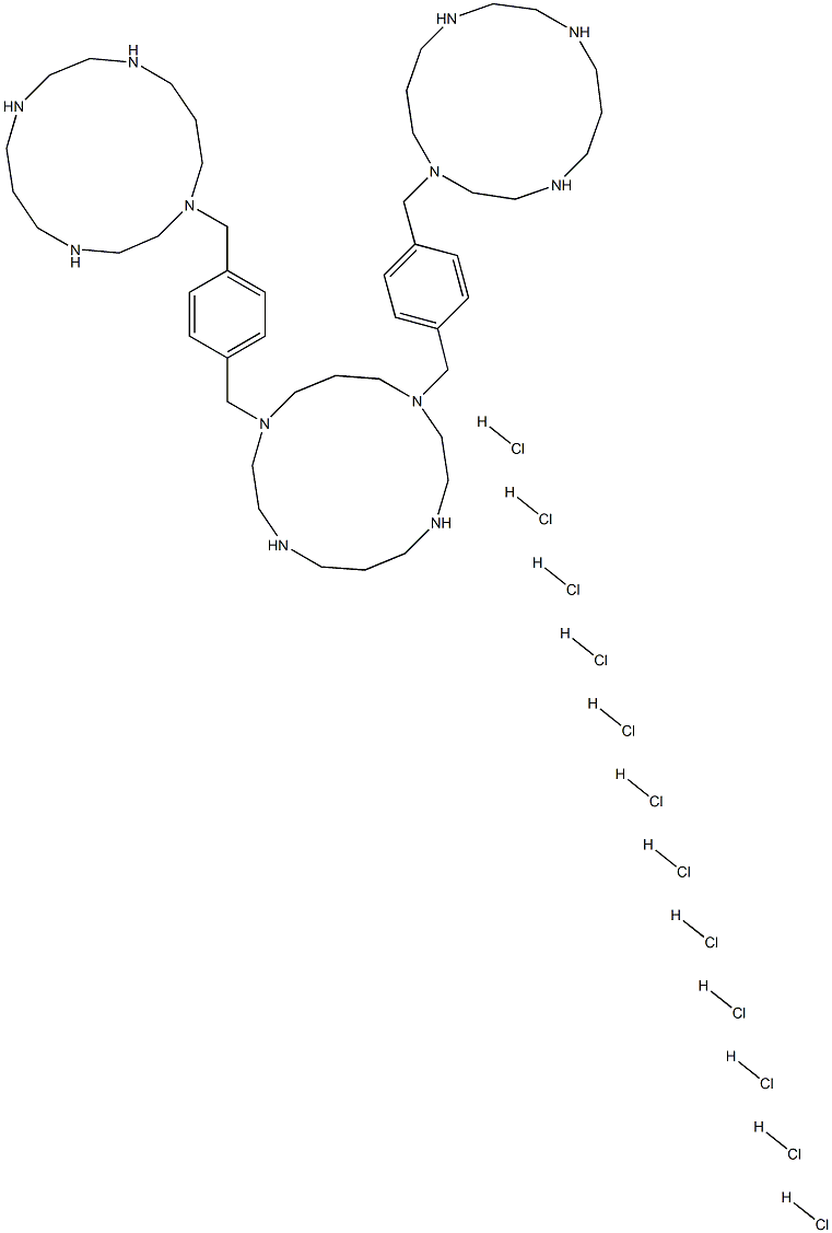 1,11-bis(4-((1,4,8,11-tetraazacyclotetradecan-1-yl)methyl)benzyl)- 1,4,8,11-tetraazacyclotetradecane dodecahydrochloride Struktur